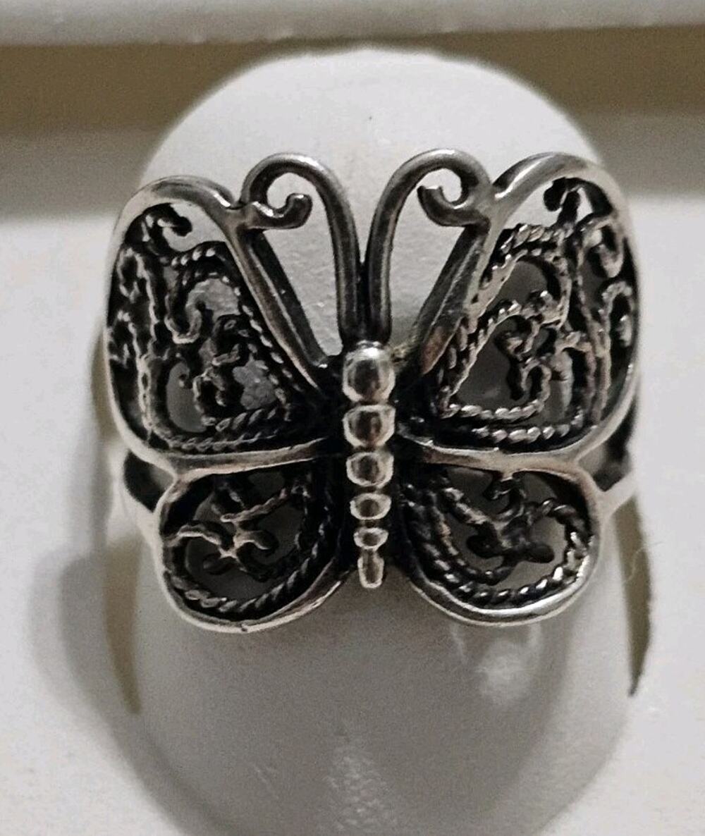 Silver 925 Butterfly Filigree Ring Size 6